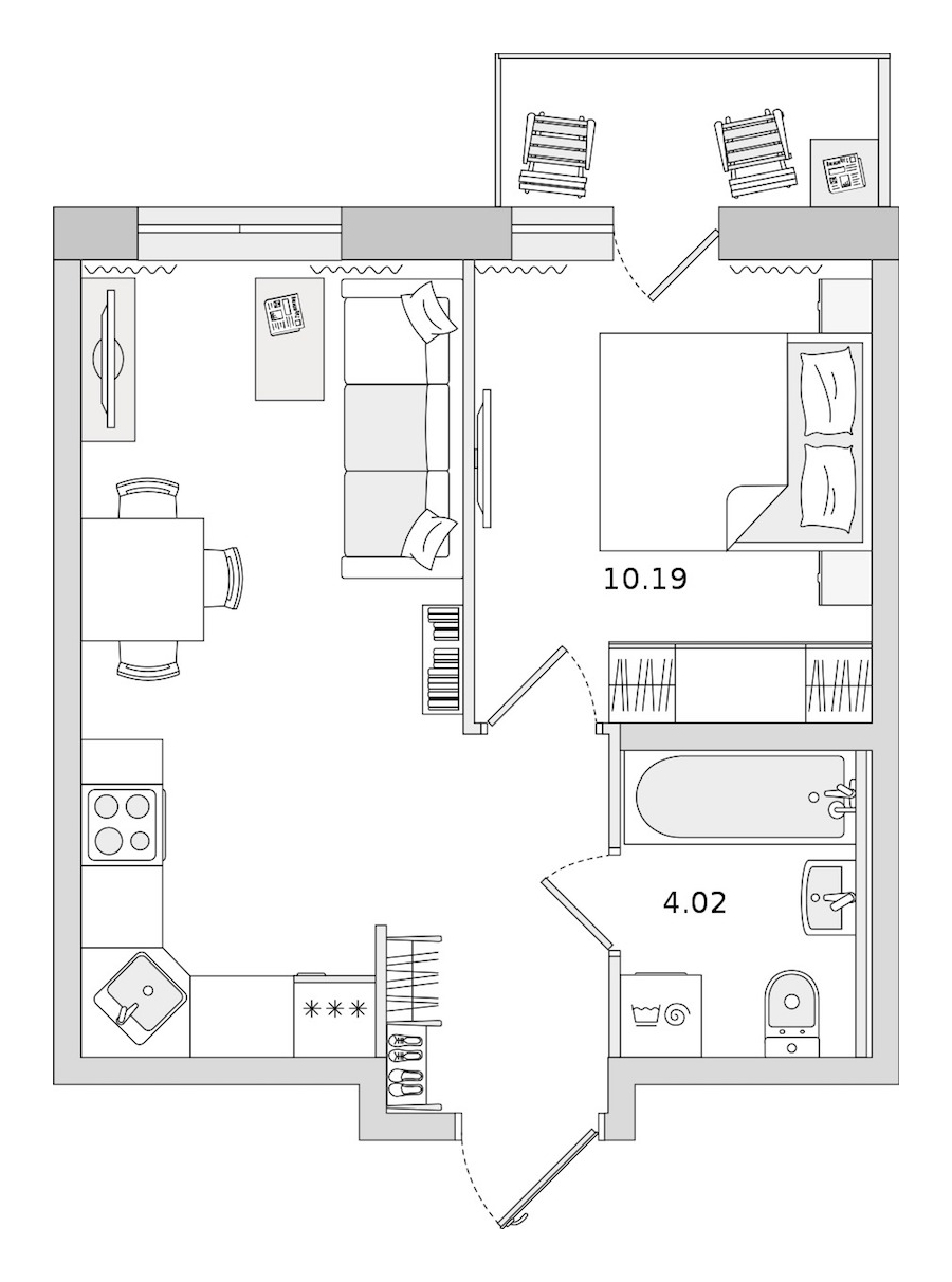 1-комнатная квартира 33.64 м², 7/12 эт., ЖК «Новые горизонты 2»
